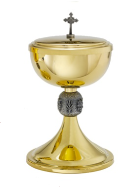 24K Gold-Plated Ciborium with Silver-Ox Wheat Node and Cross Accent