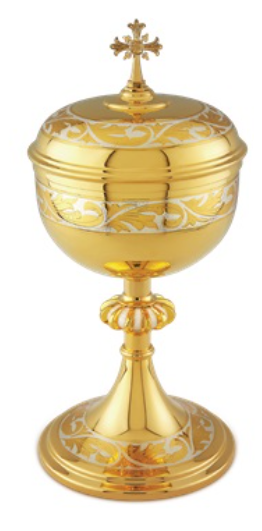 Elegant 24K Gold-Plated Ciborium with Silver-Ox Wheat Node and Cross Accent