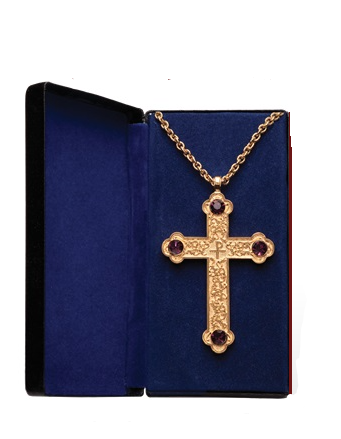 Regal 24K Gold Pectoral Cross with Amethyst Accents