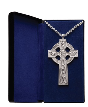 Graceful Silver Scroll Pectoral Cross with 32-Inch Chain