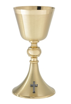 24k Satin Gold Chalice with Silver Cross Decoration
