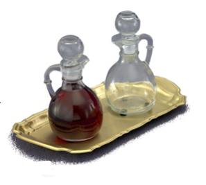 Elegant Brass and Glass Bottle Set with Lacquered Tray