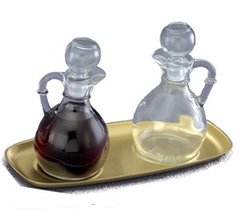 Classic Brass Tray with Glass Bottles – 9-1/2" x 6" with Circular Indentations
