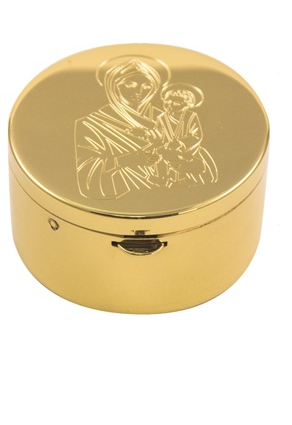 Mary & Child Gold-Plated Pyx: Reverently Safeguarding the Precious Body of Christ
