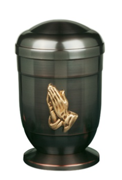 Graceful Reverence Copper Urn with Brass Praying Hands Accent