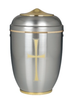 Golden Cross Aluminum Urn with Elegant Gold Accents