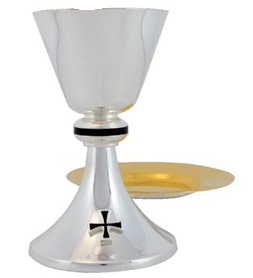 Beautifully Crafted Chalice in Sliver Plate, Gold Lined with Lapis Blue Node and Cross