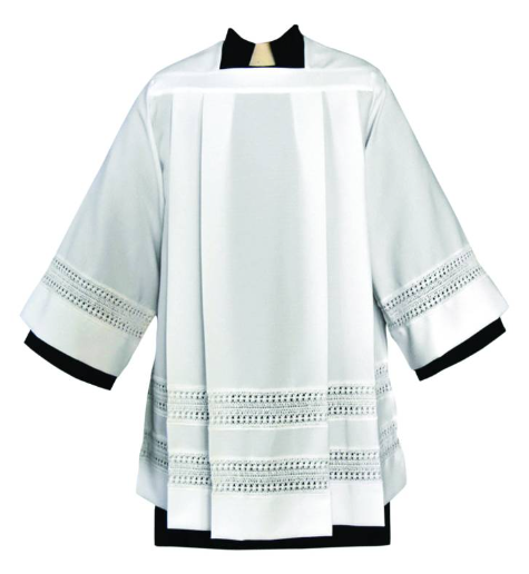"EternaLace Tailored Clergy Alb with 3" Lace Bands in Lightweight Polyester and Combed Cotton"