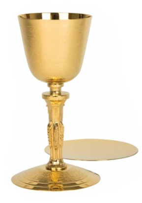 Beautifully Crafted Straw Texture Chalice plated in 24K Gold with Wheat Stem and Gold Cross