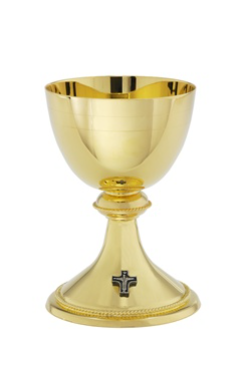 Beautifully Crafted High Polish Chalice Plated in 24K Gold with Silver-Ox Cross