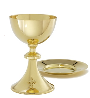 Beautifully Crafted High Polish Chalice Plated in 24K Gold with Ornate Gold Cross