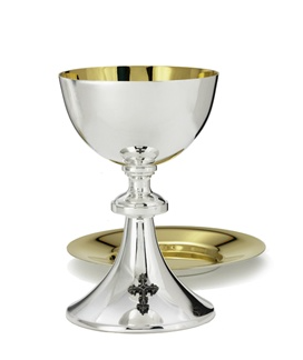 Exquisitely Designed Silver-Plated Chalice with Gold-Lined Interior and Ornate Silver-Ox Cross