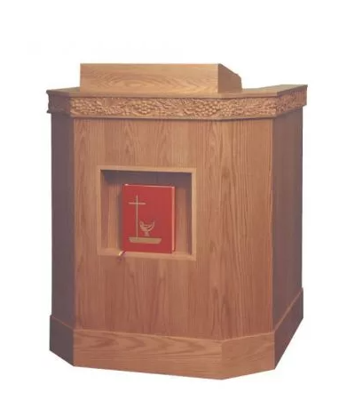 Elegant Three-Shelf Pulpit with Spacious Platform and Front Book Opening