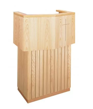 Pulpit with Cross Design, Extended Shelf for Lamp and Microphone, and Dual Shelves for Storage
