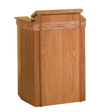 Pulpit with Extended Shelf for Lamp and Microphone, Featuring Dual Interior Shelves for Enhanced Storage and Organization