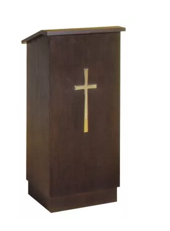 Lectern with Extended Shelf for Lamp and Microphone, Featuring Two Interior Shelves for Organized Storage