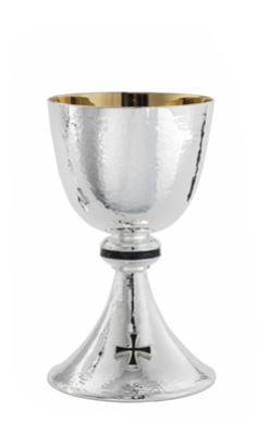 Silver-Plated Chalice with Gold-Lined Hammered Texture, Blue Lapis Node, and Cross – A Fusion of Elegance and Devotion