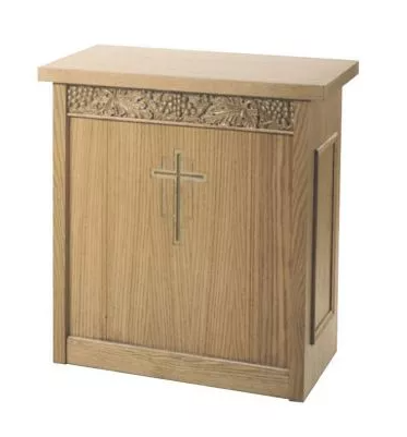 The Luminous Serenity Offertory Table with Open Shelf Design