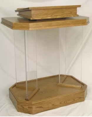 The Holy Proclamation Pulpit with Rich Wooden Base and Clear Acrylic Pedestal for Celebrating the Word of God in Worship