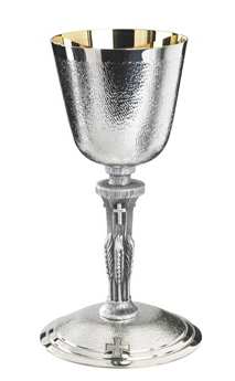 Silver-Plated Chalice with Gold-Lined Cup, Straw Texture, Wheat Stem, and Cross – A Symbol of Faith and Harvest