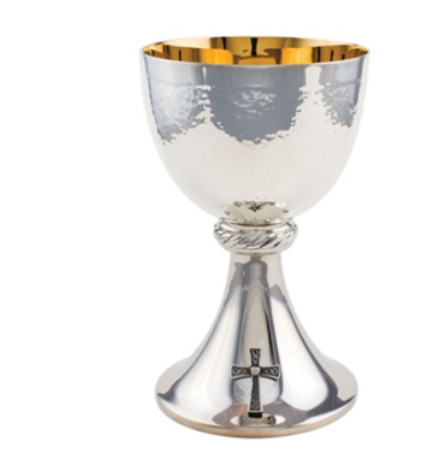 Silver-Plated Chalice with Gold-Lined Hammered Cup, Rope Node, and Cross – A Timeless Symbol of Faith