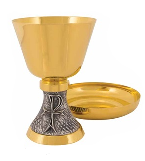 24K Gold Plated High Polish Chalice with Silver-Ox Chi Rho Base – A Sacred Symbol of Christ’s Victory