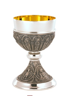 Two-Tone Silver-Plated Apostles Chalice with Gold-Lined Cup and Silver-Ox Raised Motif – A Sacred Masterpiece