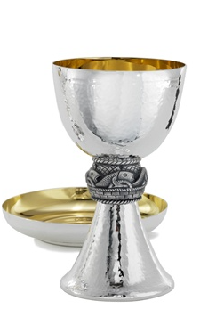 Silver-Plated Chalice with Gold-Lined Hammered Cup and Silver-Ox Fish Node – A Symbol of Faith and Grace"