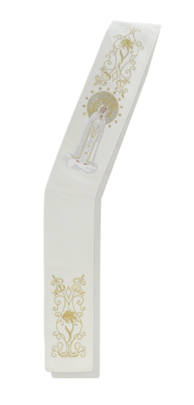 Deacon Stole – Our Lady of Fatima – Marian Blue and Gold Embroidered Liturgical Vestment for Catholic Worship and Feast Days
