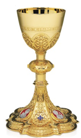 "Sacred Filigree Chalice with Enamel Cross and Holy Family Medallions"