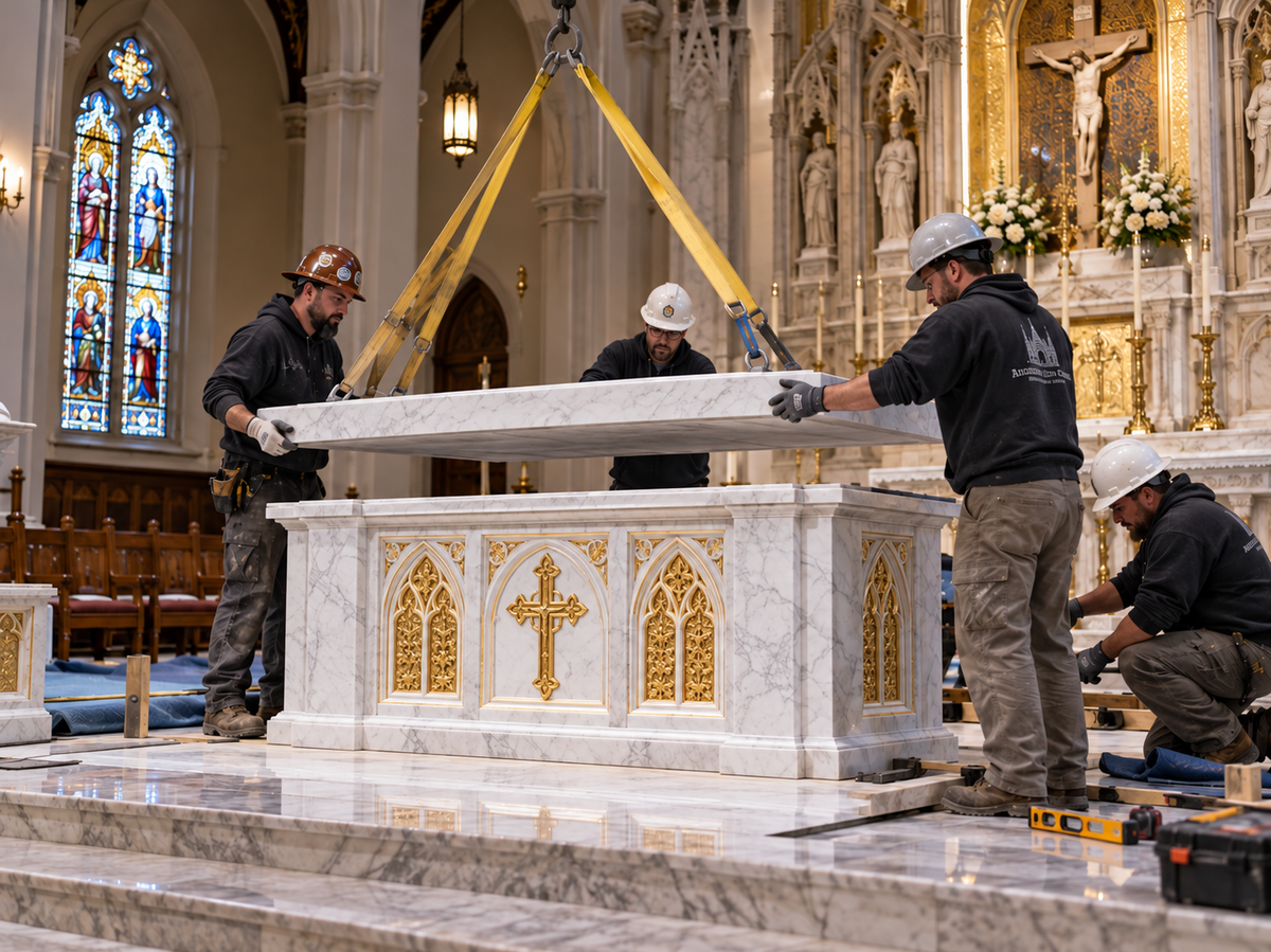 Marble Altar with Gold leaf accents - Custom Cathedral Altar Made to Order