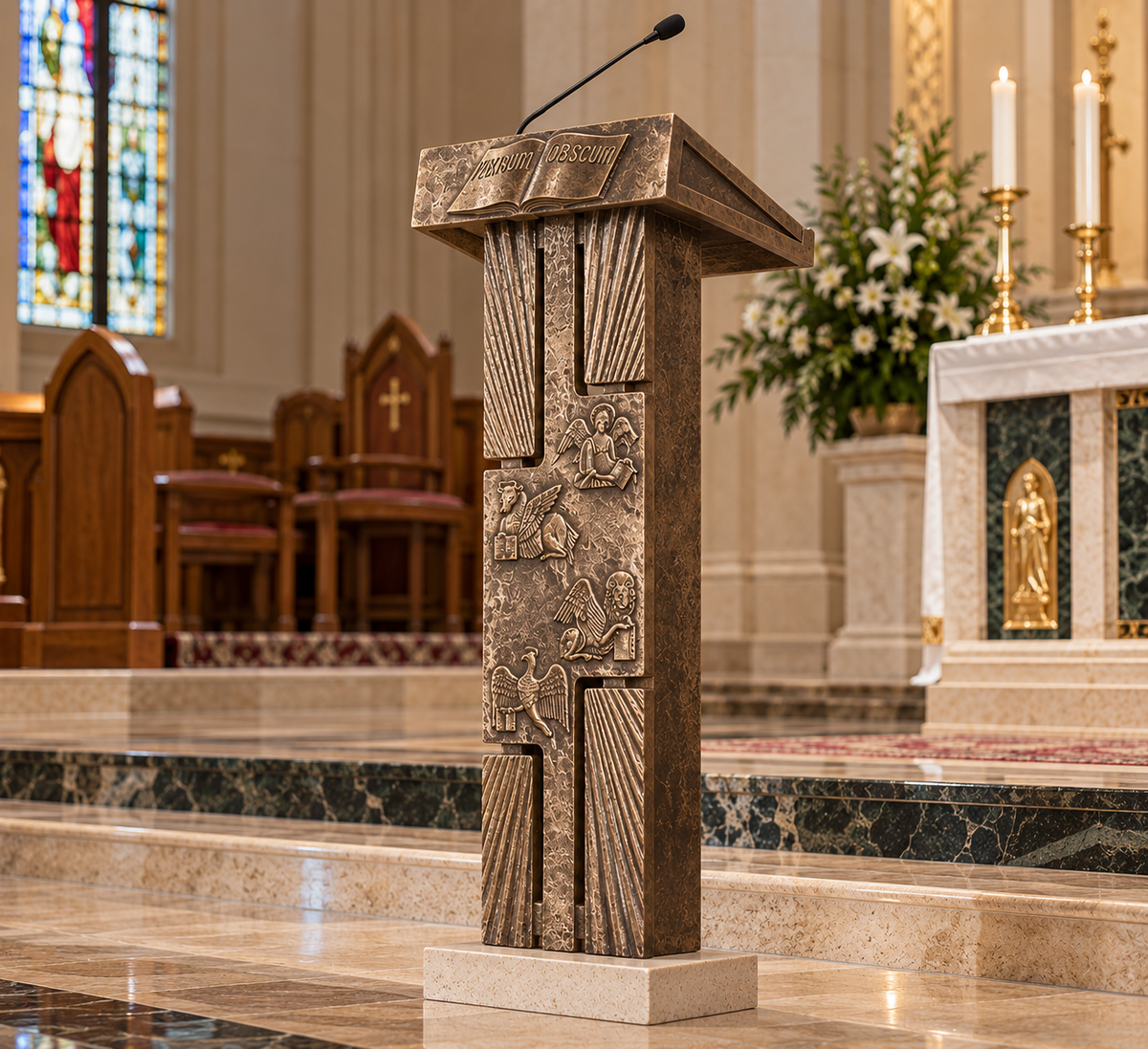 Custom Catholic Church Ambo with Four Evangelists – Bronze Liturgical Lectern