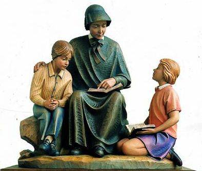 Hand Carved in Linden Wood Mother Seton Group Statue | Made in Italy