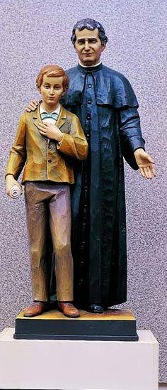 Hand Carve in Linden Wood or Fiberglass Don Bosco with Dominic Savio