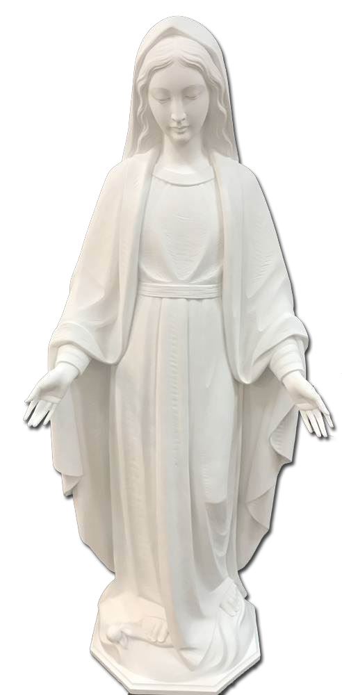 Our Lady of Grace 5' Statue - White Marble Fiberglass | Made in Italy Demetz Art Studio