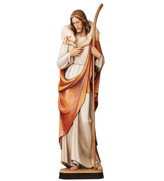 Hand Carved in Linden Wood Good Shepherd Statue from Italy