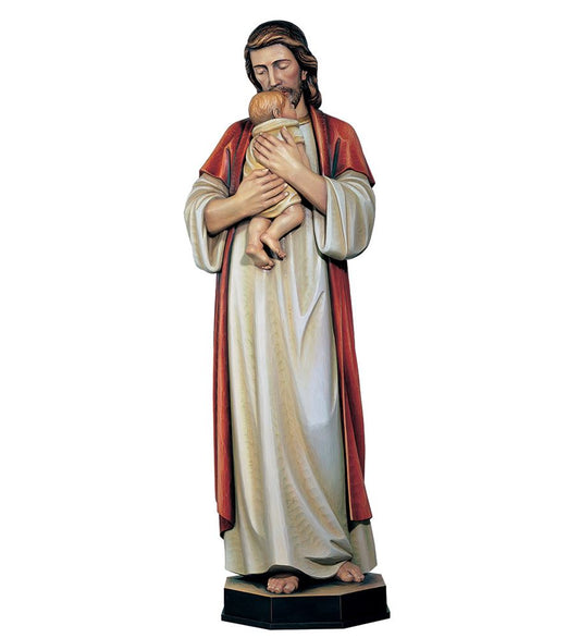 Hand Carven in Linden Wood Jesus with Newborn Statue | Made in Italy