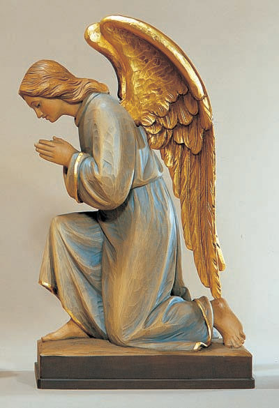 Hand Carved in Linden Wood Adoring Kneeling Angel Statue