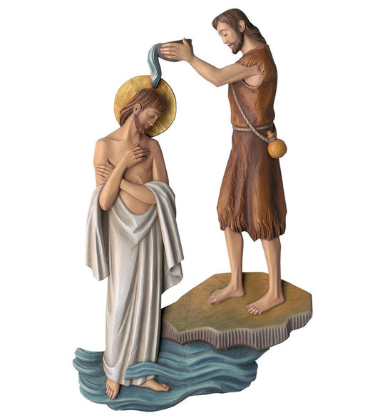 Hand Carved in Linden Wood Baptism of Jesus Wall Relief