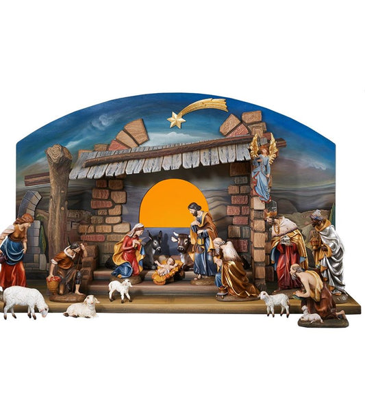 1950 Hand Carved Nativity Stable Demetz Large Stable (Stable Only)