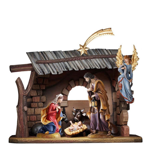 1950 Nativity Hand Carved in Lindenwood | Made in Italy Demetz Small Stable (Stable Only)