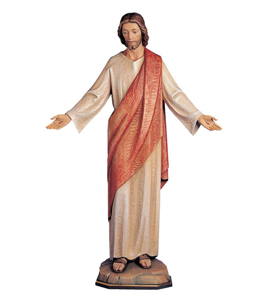 Hand Carved in Linden Wood or Fiberglass Welcoming Christ Statue from Italy