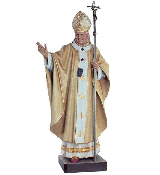 Hand Carved in Linden Wood or Fiberglass Pope John Paul II Statue | Made in Italy