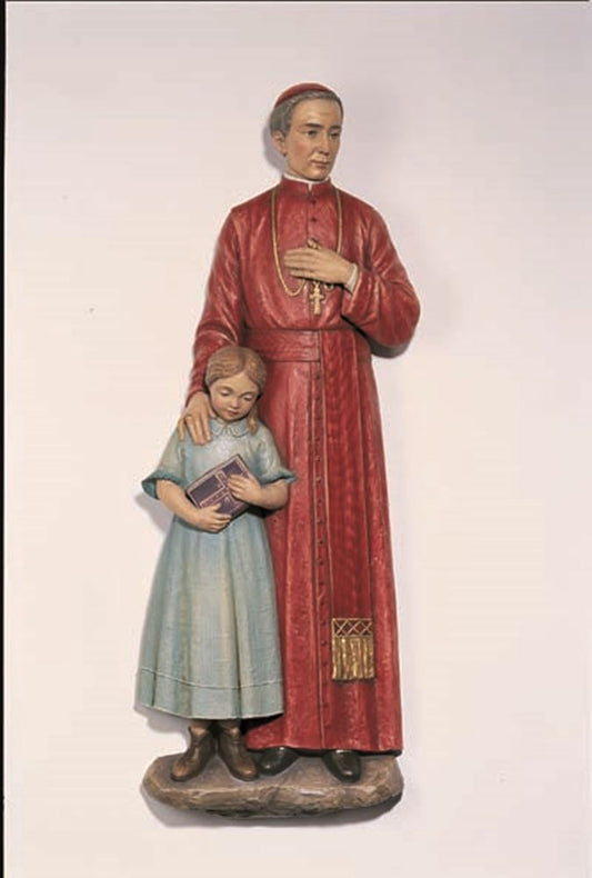 Hand Carved in Linden Wood St. John Neumann with Child 3/4 Relief | Made in Italy