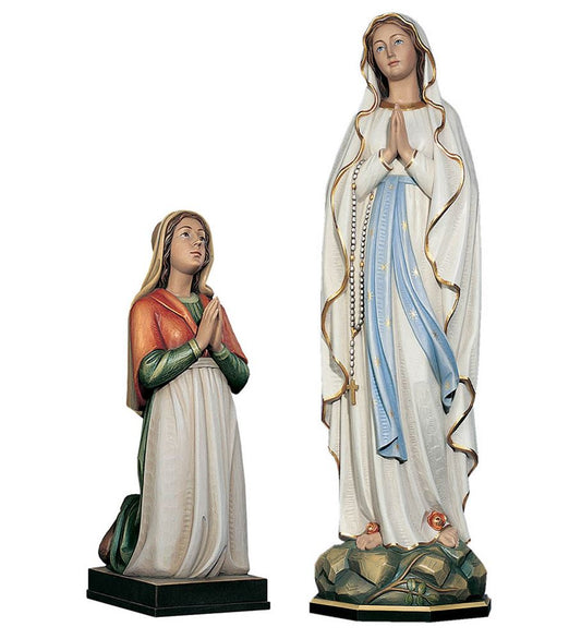 Hand Carved in Linden Wood or Fiberglass Our Lady of Lourdes and Bernadette Statue | Made in Italy