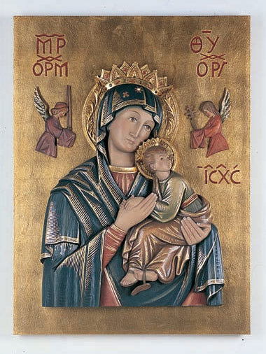 Hand Carved in Linden Wood Mother of Perpetual Help Wall Relief | Made in Italy