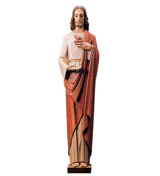 Hand Carved in Wood or Fiberglass Sacred Heart of Jesus Statue | Made In Italy