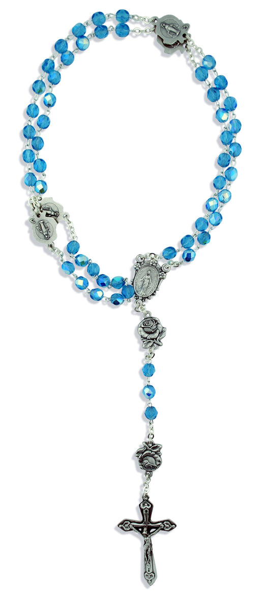 Immaculate Conception Catholic Rosary with Glass Beads (Aqua)