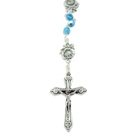 Immaculate Conception Catholic Rosary with Glass Beads (Aqua)