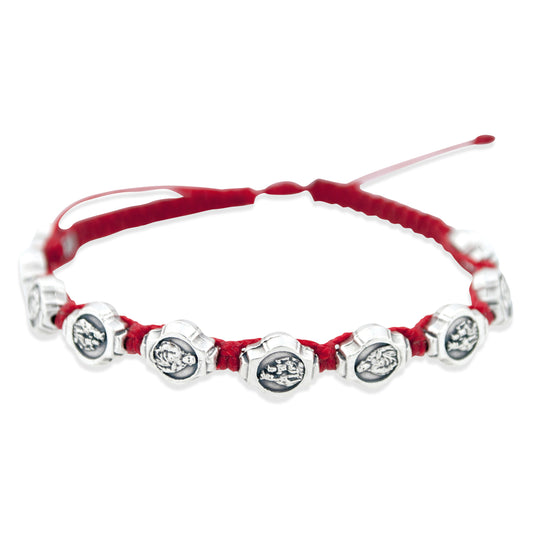 Catholic Adjustable Cord Bracelet with Woven Medals (Sacred Heart / Our Lady of Mount Carmel)